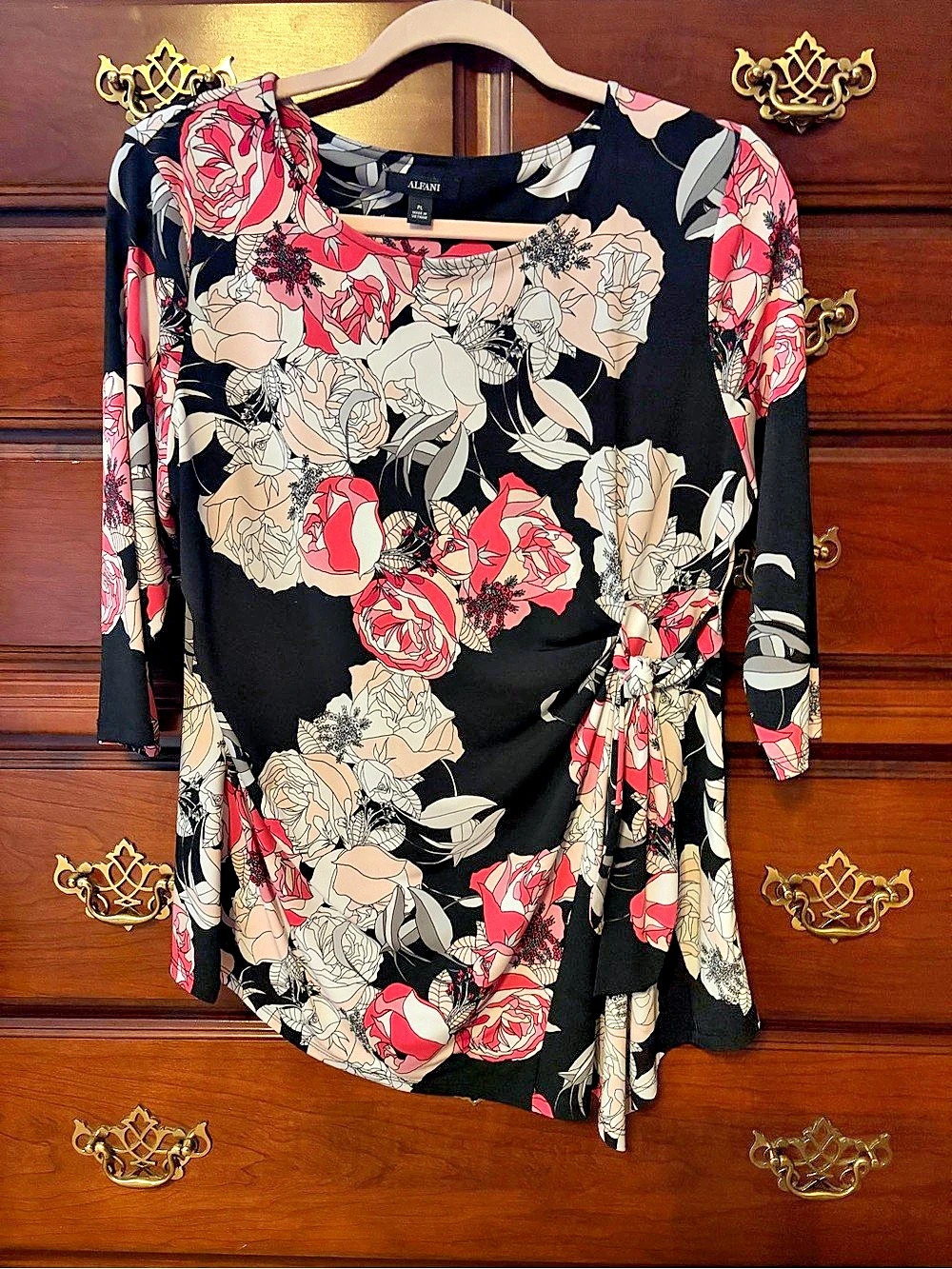 Alfani Floral Tunic in Black & Pink
